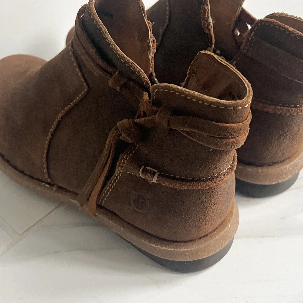 Born Women's Tarkiln Brown Suede Ankle Boots Zip Leather‎ Wrap Laces Size 6 M/W